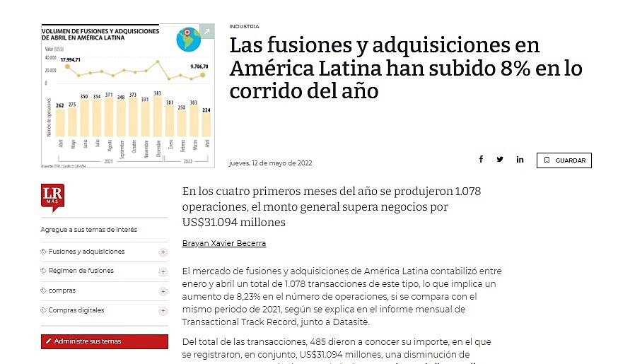 Las fusiones y adquisiciones en América Latina han subido 8% en lo corrido del año